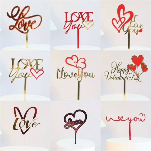 Big Red Love Wedding & Engagement Party Cake Toppers Acrylic