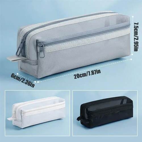Double Layer Mesh Pen Bag Large Capacity Transparent Station