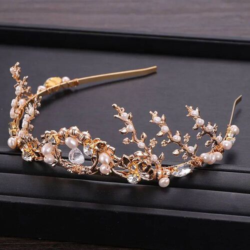 Handmade Crown Hair Band Pearl Zircon Headband Bridal Hair A