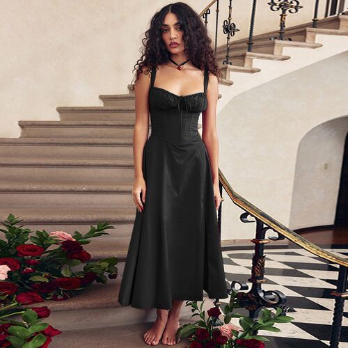 Townlike Slim Bodycon Elegant A-line Dress Women Spaghetti S