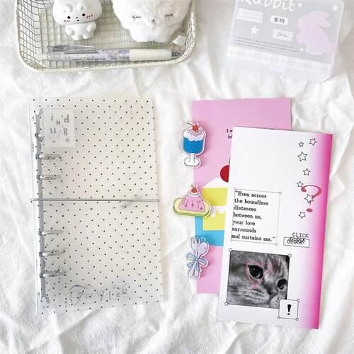 Polka Dot A6 PER Binder Planner Star Design Twill Texture
