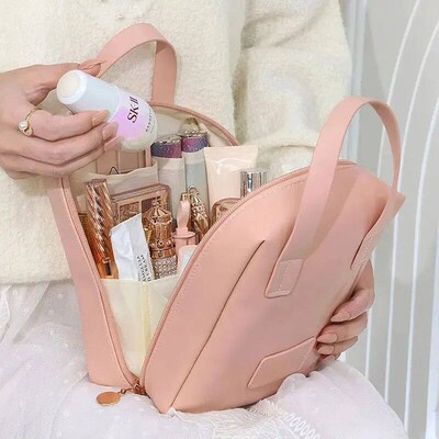 Large Capacity Travel Cosmetic Bag Portable Leather Toiletry