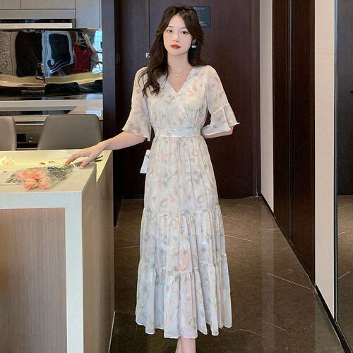 Elegant cake dress, floral dress, summer dress, foreign styl