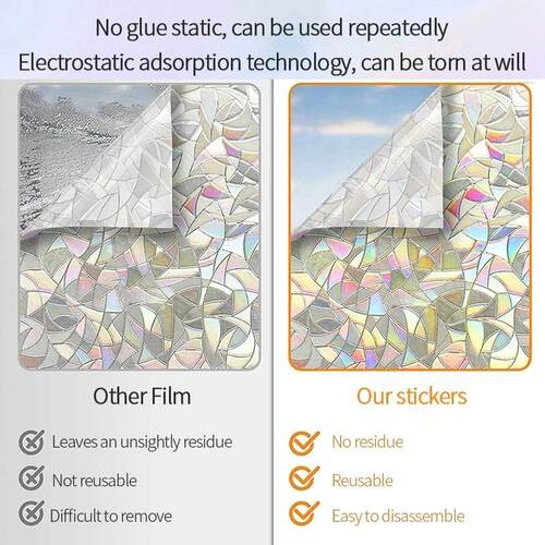 3D Rainbow Window Film Stained Glass Vinyl Self Adhesive Fil