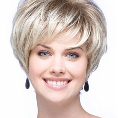 Wig wig set platinum blonde fluffy short curly hair set