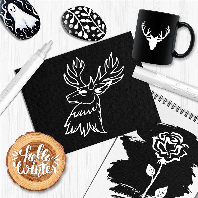 Black White Permanent Markers Acrylic Paint Pens Crafts Supp - 实物图