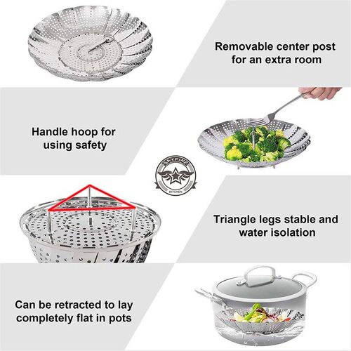 Folding Dish Steam Stainless Steel Food Steamer Basket Fruit