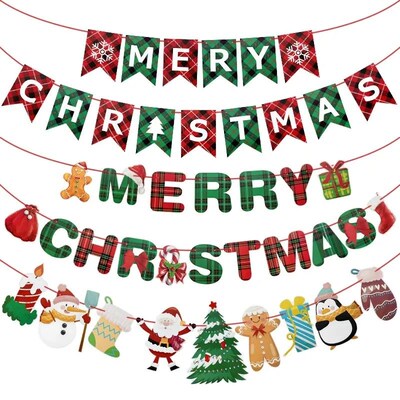 Merry Christmas Letter Banner Pull Flag Xmas Party Decoratio