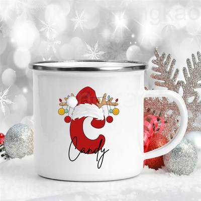 Personalized Christmas Mug Initial with Name Holiday Cup San