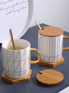 Ins female mark cup with cover teaspoons of office coffee