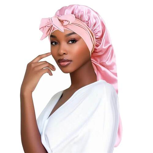 Women long Oversized Elastic Satin Bonnet Sleeping Cap With