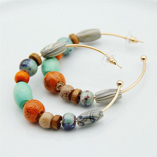 FishSheep 2023 Za Bohemian Colorful Wooden Hoop Earring For