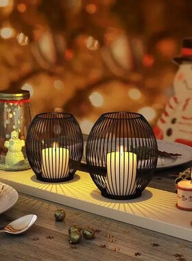 3pcs iron candlestick Candle Holder With LED Lights Black Me