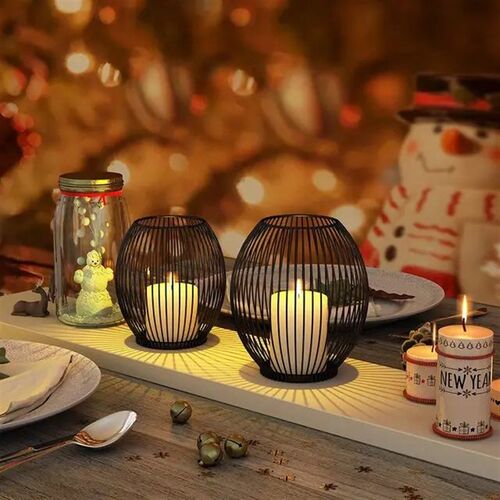 3pcs iron candlestick Candle Holder With LED Lights Black Me