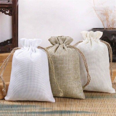 10Pcs Cotton Linen Drawstring Bags Heart Burlap Bag For