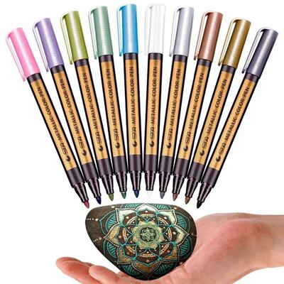 STA 10 Color Metallic Pen Permanent Marker Set Colored Paint