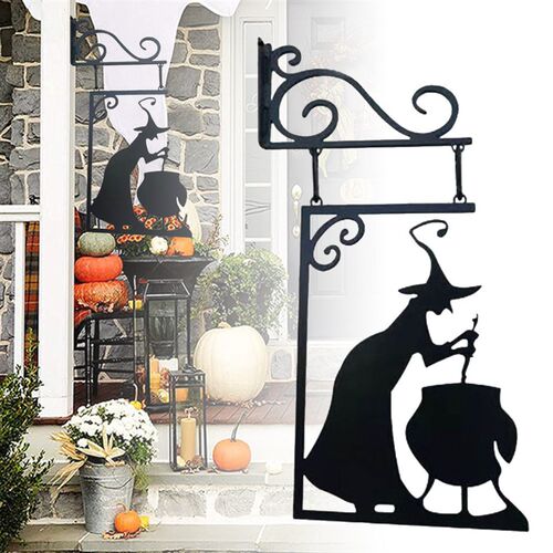 Metal Vintage Witch Shape Cast Iron Garden Corner Sign Myste