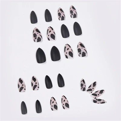 24Pcs/Box Fake Nails Leopard Print Stiletto False  Matte Bla