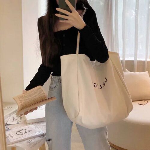 Large Capacity Cotton Reusable Shopping Bag Women  Shoulder
