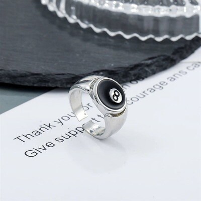 Punk Style Billiard Number Black 8 Opening Adjustable Rings