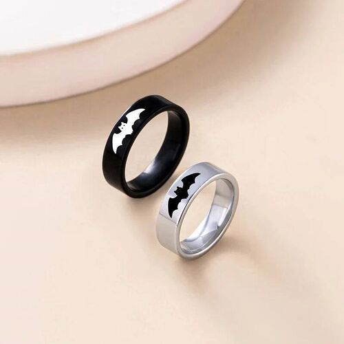 2 Pcs/Set Punk Black Silver Color Stainless Steel Rings Hall