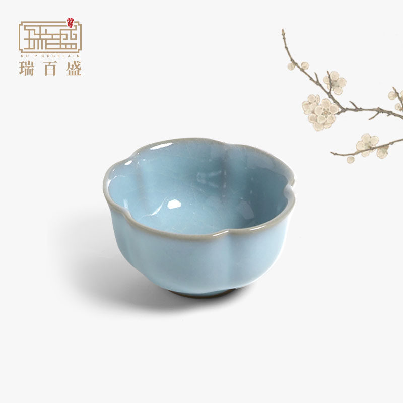 瑞百盛汝窑天青釉汝官窑功夫茶杯主人杯陶瓷品茗杯开片冰裂釉单杯