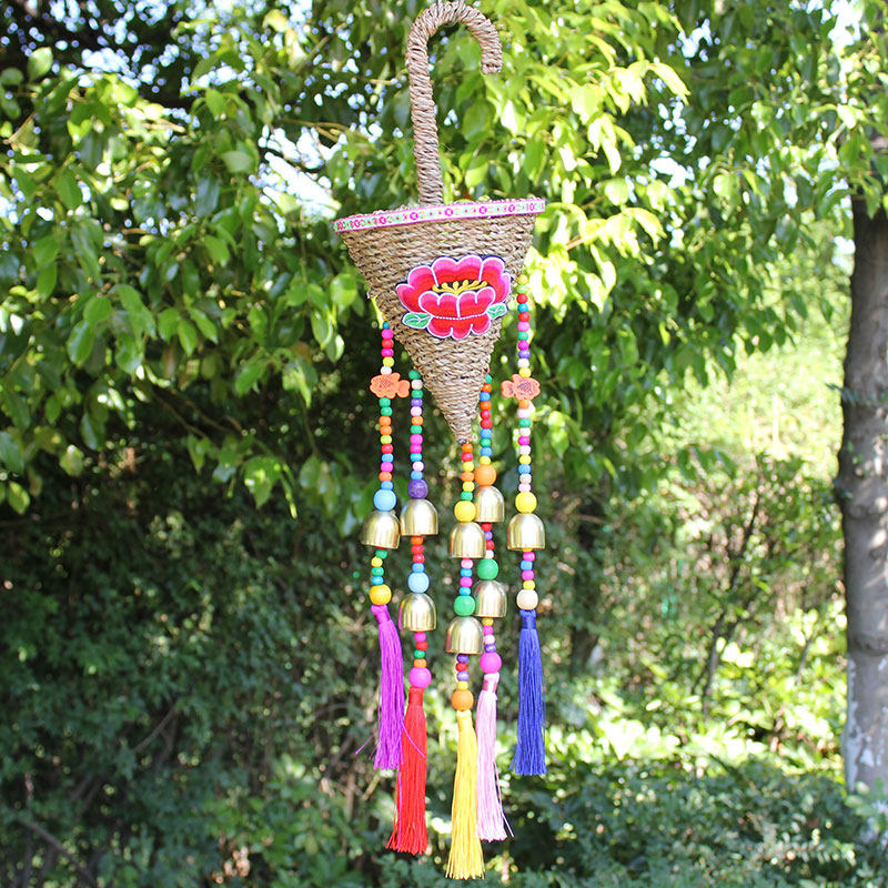 雨伞风铃流苏铃铛挂饰草编铁艺挂件特色壁饰客厅卧室装饰女生门饰