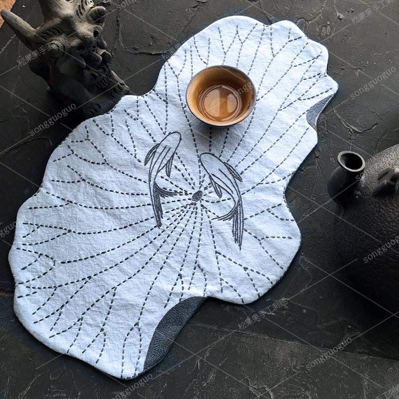 鱼戏荷手工DIY刺子绣新手初学创意布艺欧绣绣花茶席套装材料包,居家布艺,缝纫DIY材料套装,淘宝优惠券,粉丝福利购,淘宝优惠卷