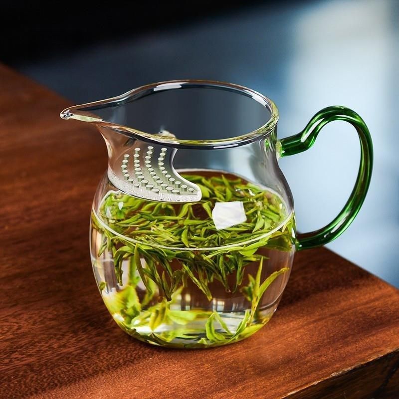 加厚玻璃月牙公道杯茶漏一体大容量分茶器绿茶泡茶壶过滤茶具高档