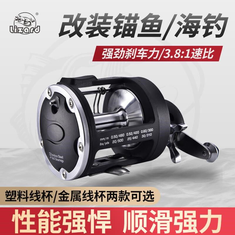可视锚鱼全金属头渔轮海钓轮鼓式轮船钓轮鼓轮带泄力鱼线轮