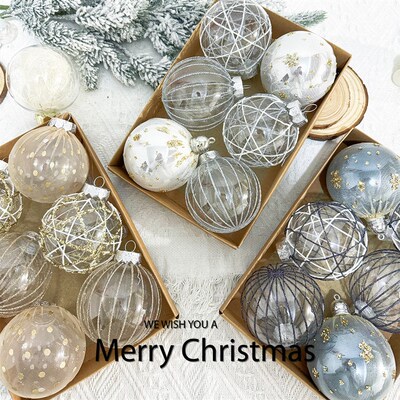 8cm手工彩绘金色银白色香槟色耶诞球耶诞树装饰品球彩球橱窗挂件