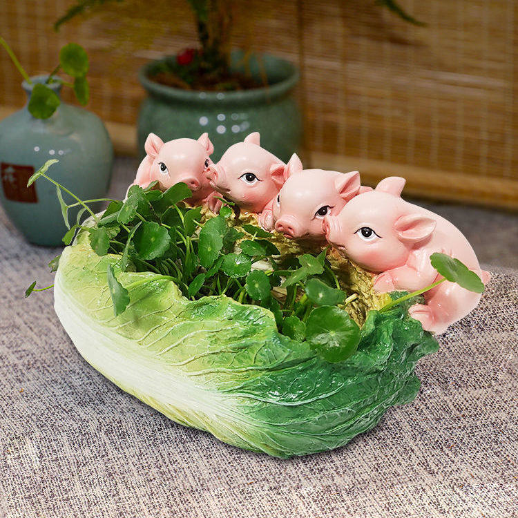 小猪摆件水培花盆绿萝铜钱草多肉花器养花桌面茶几装饰品可爱粉色