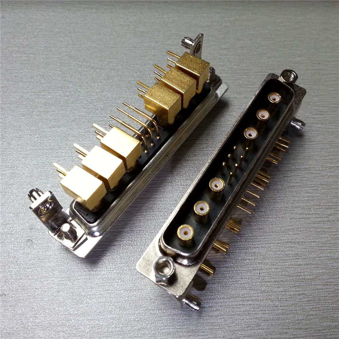 D-SUB(13W6)同轴射频弯脚公座 同轴信号7+6针弯脚公头电源连接器