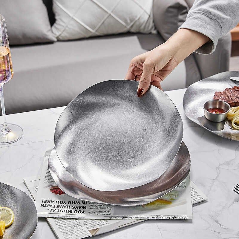 复古果盘304不锈钢盘子高级感异形盘圆盘做旧雪花灰餐盘装饰器皿,家居饰品,果盘/果篓,淘宝优惠券,粉丝福利购,淘宝优惠卷