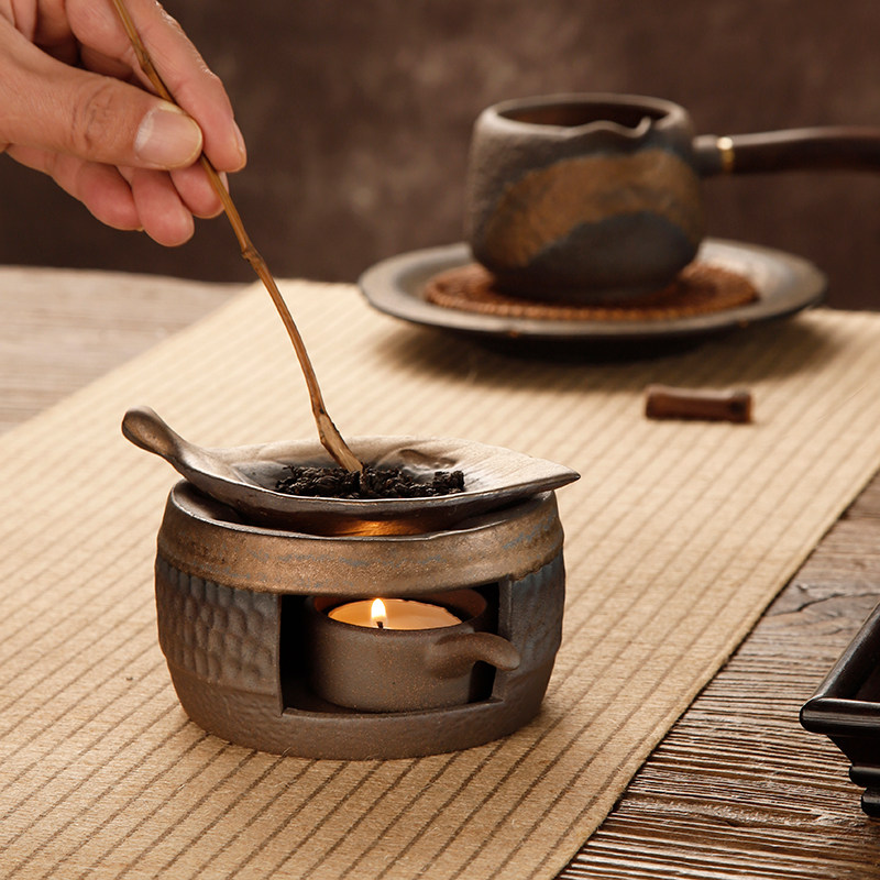 粗陶焙茶炉温茶炉醒烤煮茶台暖茶器提香小火炉蜡烛酒精灯加热底座