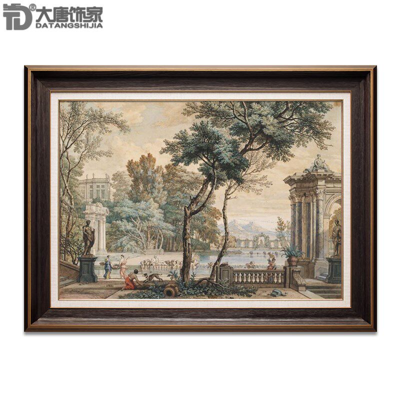 高档手绘侘寂复古风客厅风景油画世幅装饰画  欧式风景建筑画N297