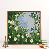 数字油画diy填充油彩画简单手工涂色丙烯画减压卧室装 饰画白玫瑰