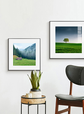 现代绿色蒙古草原风景装饰画客厅沙发背景卧室床头挂画正方形壁画