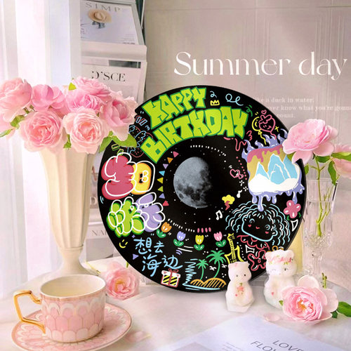 diy数字油画彩绘黑胶唱片涂鸦DIY手工手绘丙烯油彩画装饰画