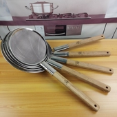 长柄大号不锈钢细网过滤网漏勺油炸捞勺商用粗孔沥水老式 竹柄笊篱