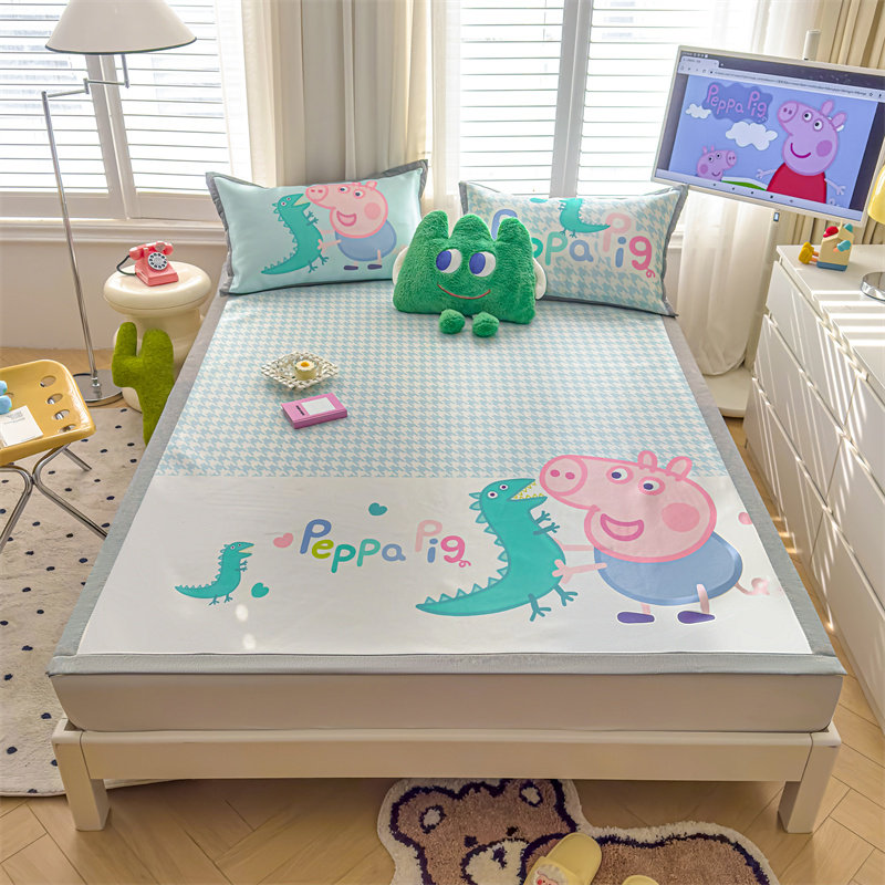 儿童冰丝席三件套卡通凉感可裸睡凉席空调席单双人可折叠软席子夏,床上用品,冰丝席,淘宝优惠券,粉丝福利购,淘宝优惠卷