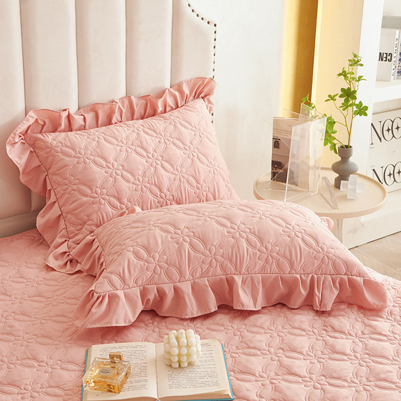 纯色A类大豆夹棉绗缝枕套加厚48x74cm单人带花边枕头芯套子一对装