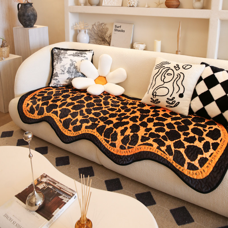 时尚不规则沙发垫客厅飘窗通用防滑坐垫套罩现代高级感豹纹盖布巾