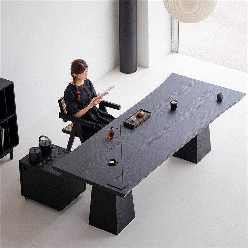 叁几 侘寂风实木餐桌家用客厅大长书桌白蜡木碳化大板茶桌工作台,住宅家具,家用茶台/茶桌,淘宝优惠券,粉丝福利购,淘宝优惠卷