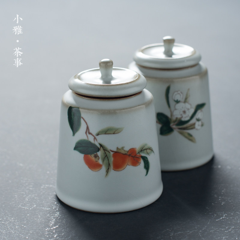 小雅 月白汝陶茶叶罐 开片汝窑老岩泥茶仓茶道密封罐普洱茶存储罐