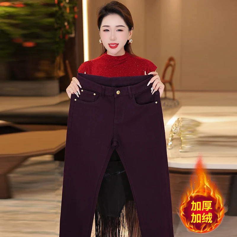 秋冬加绒加厚男士休闲牛仔裤时尚百搭修身弹力裤子防寒保暖不臃肿