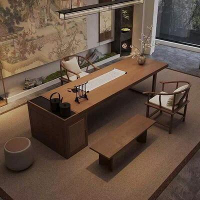 新台中式宋代美学谈TOV家用实木茶桌书茶桌一体写字台办公接待泡