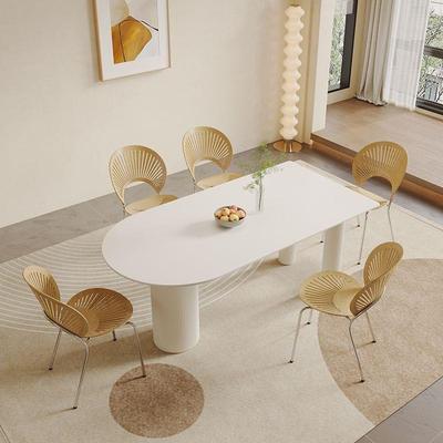 LQW轻奢奶桌油餐桌餐椅组合岩板岛台椅现代简约用法家式餐子厅小