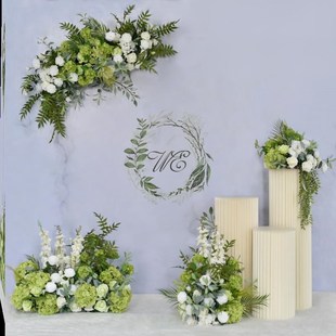新款 饰布置道具 白绿色婚庆仿真花酒店婚礼商场店铺橱窗背景墙软装