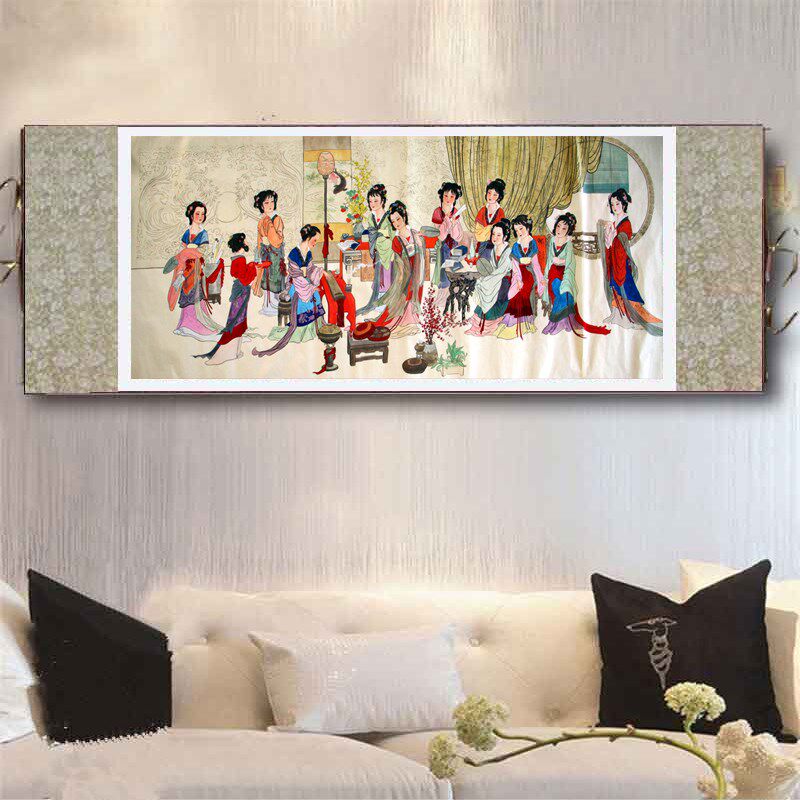 金陵十二钗红楼梦仕女图挂画丝绸卷轴装饰画酒店茶楼餐厅壁画横幅